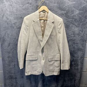 Vintage May D&F Rangoon Blazer Men‎ 40 (S) Matka Silk Beige 2-Button Sport Coat